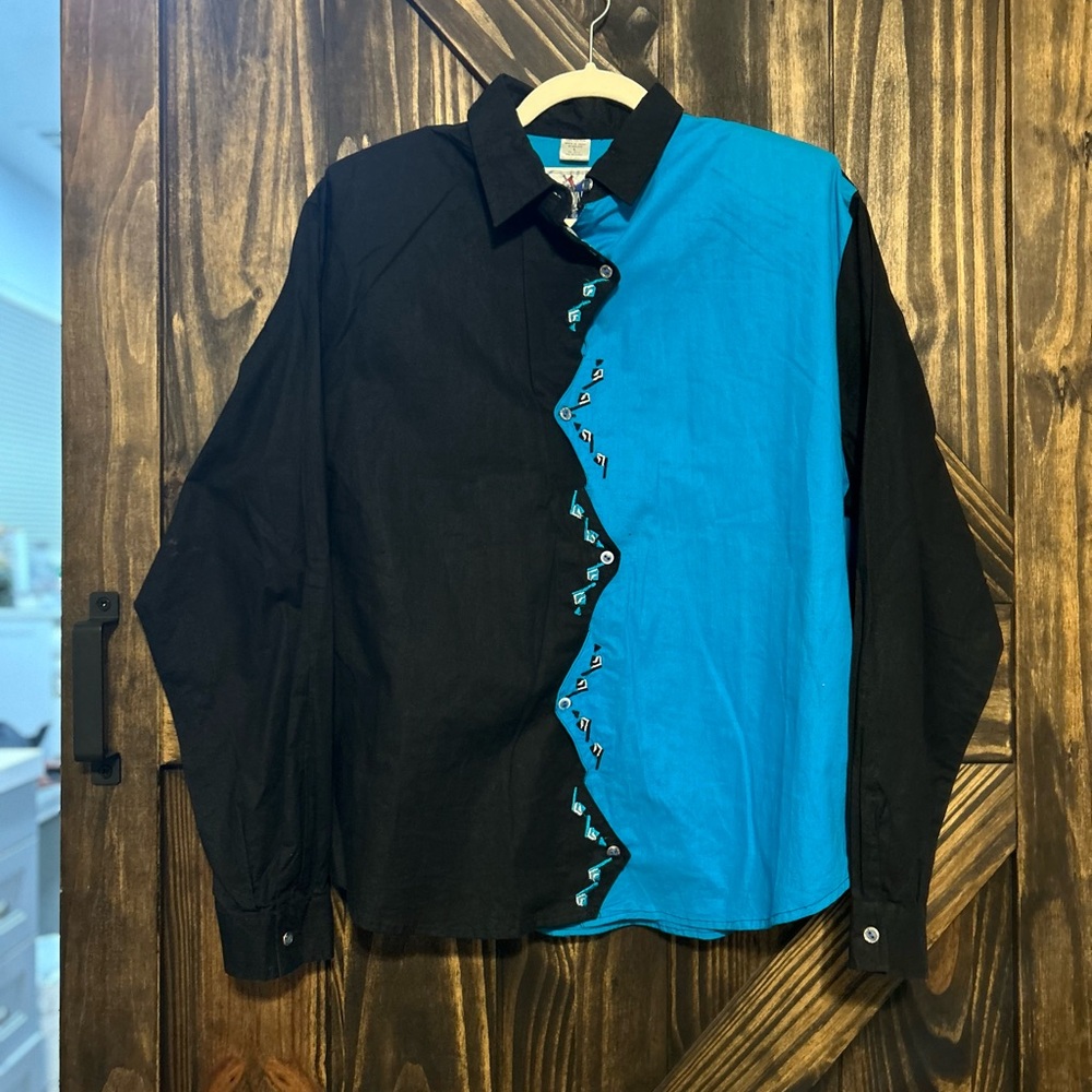 Vintage Western Stylish Black and Blue Women’s Shirt